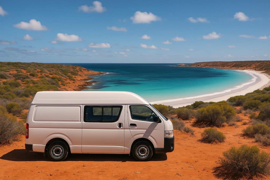 Are Campervans the Best Way of Exploring Western Australia? Campervan driving along coastal road with ocean views in Western Australia