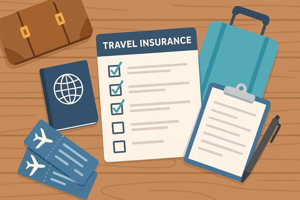 How to Claim Travel Insurance: A Step-by-Step Guide Travel insurance claim process illustration with documents, forms, and travel essentials