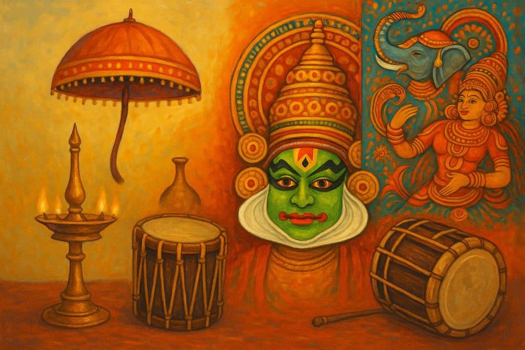 Kerala Art and Culture: Where to See it Live Traditional Kathakali performance on stage showcasing Kerala’s vibrant art and cultural heritage