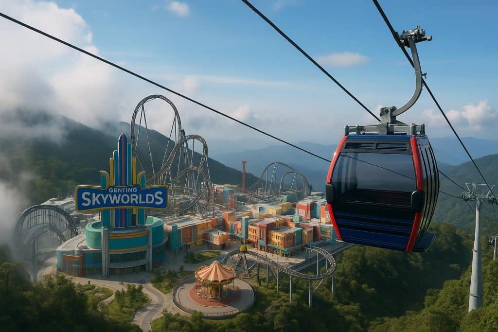 Genting SkyWorlds roller coasters and cable car ride with mountain views in Genting Highlands