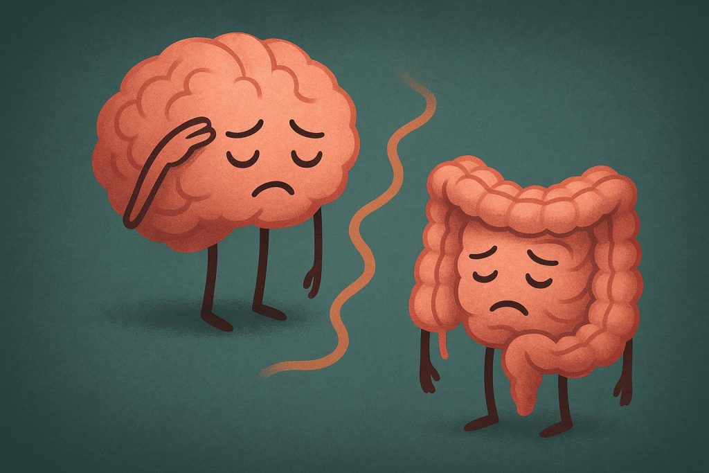 Role Of Gut Health In Functional Medicine: Why Healing Starts In The Microbiome Upset stomach concept with person holding abdomen, symbolizing gut health and fatigue sensation