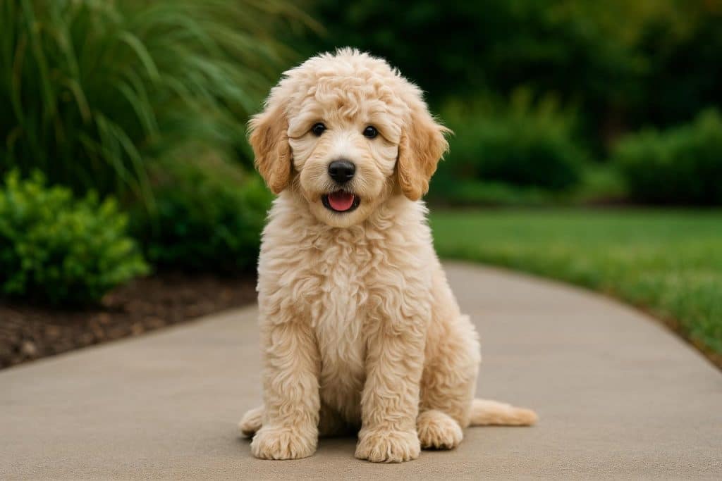 Adorable doodle puppies playing together on grass, highlighting popular trends for new owners