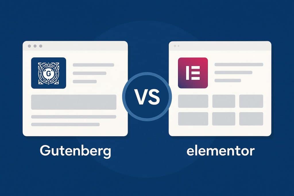 Gutenberg vs. Elementor: What’s the Future of WordPress? Gutenberg and Elementor logos side by side representing the future of WordPress page building