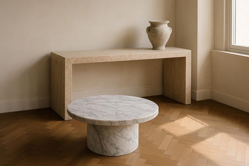 The ‘Quiet Luxury’ Trend: How Marble and Stone Furniture Add Timeless Weight to Your Home Marble and stone furniture pieces showcasing the quiet luxury trend in elegant home interiors