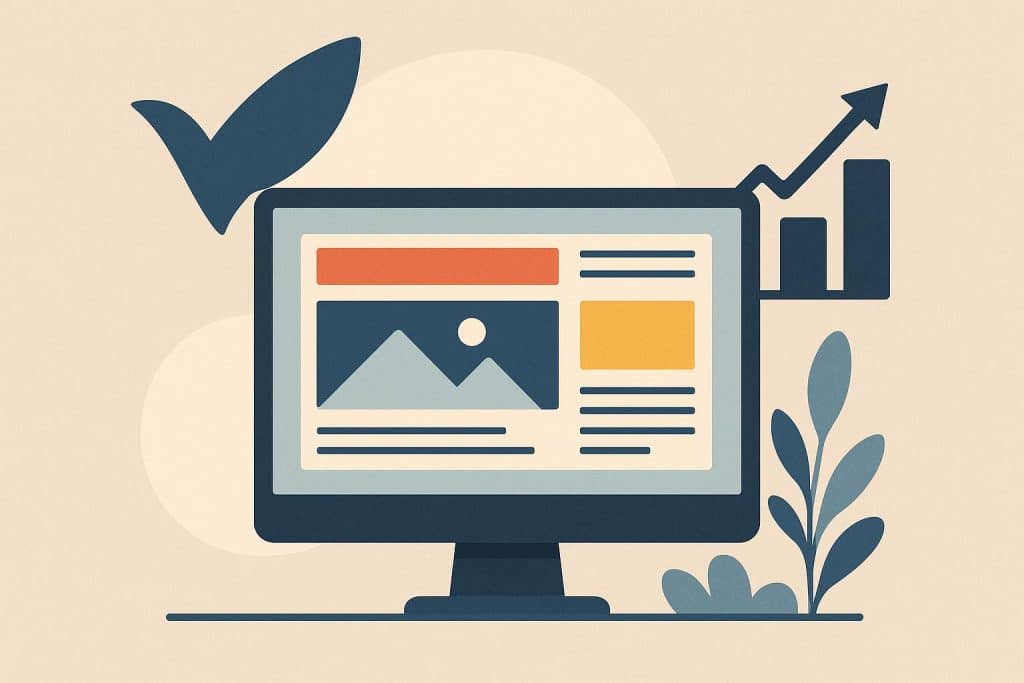 How Strategic Web Design Shapes Your Brand’s First Impression Modern website layout showcasing brand colors and logo, highlighting strategic web design elements.