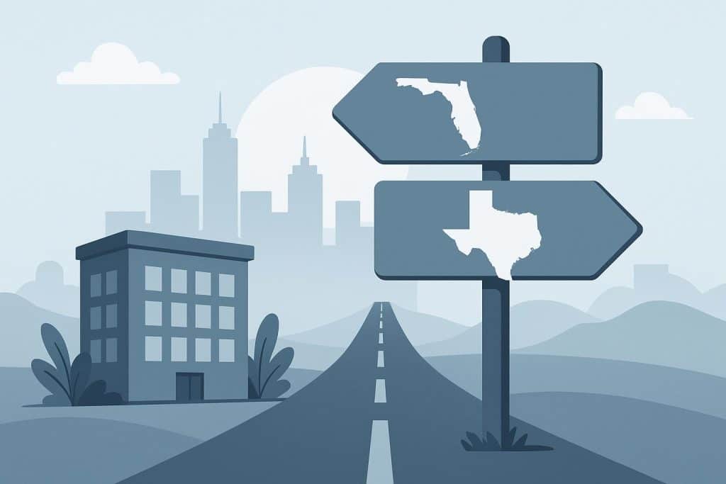 Why Businesses Are Relocating to Florida and Texas: A Complete Guide for Modern Owners Modern businesses moving to Florida and Texas, highlighting relocation benefits and opportunities