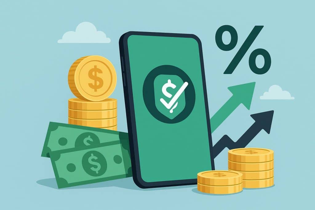 Smartphone displaying personal loan app interface with competitive interest rate comparison charts