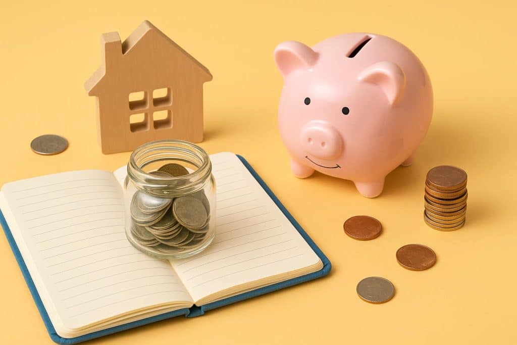 Piggy bank and coins representing children's savings accounts and teaching kids financial habits