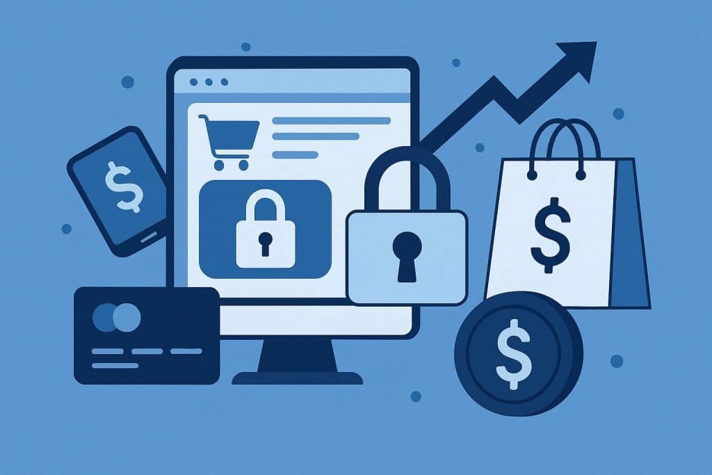 E-commerce website dashboard displaying payment options and growth analytics charts