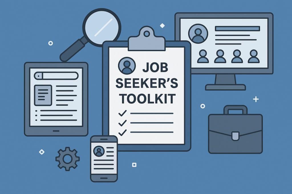 Digital tools and job search platforms displayed on a laptop for modern job seekers