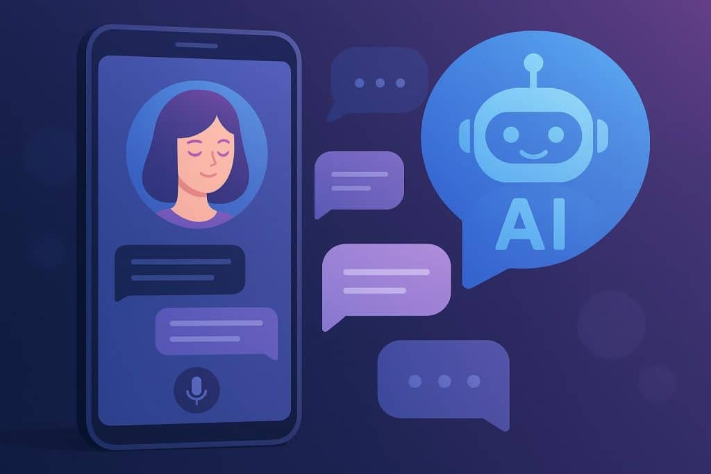 The Rise of Virtual Chat Partners: Exploring the Benefits of an AI Conversation App AI conversation app interface with virtual chat partner and digital messaging elements