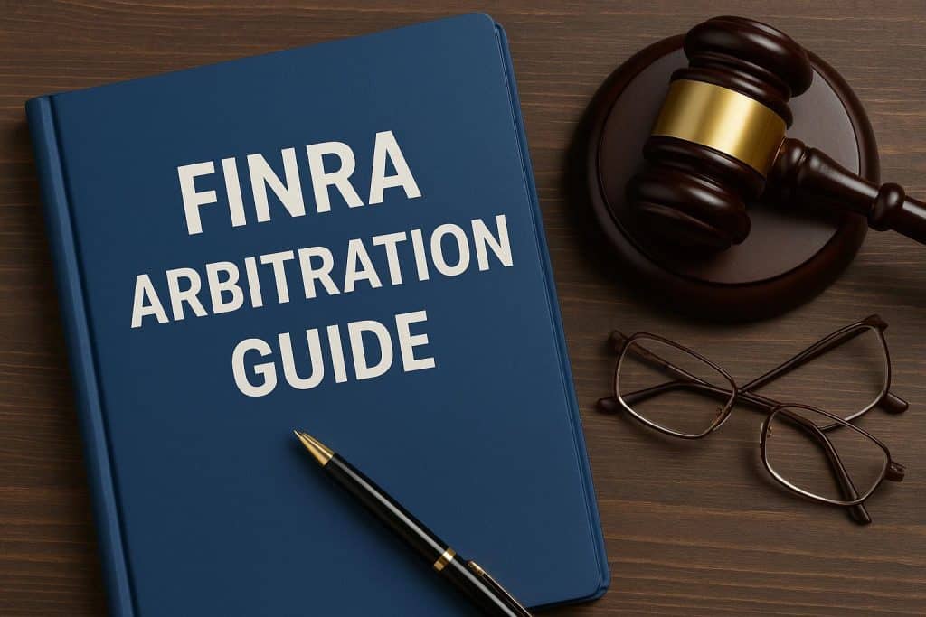 FINRA Arbitration Guide: Essential Information for Financial Advisors FINRA arbitration process illustration with financial advisors reviewing legal documents and charts